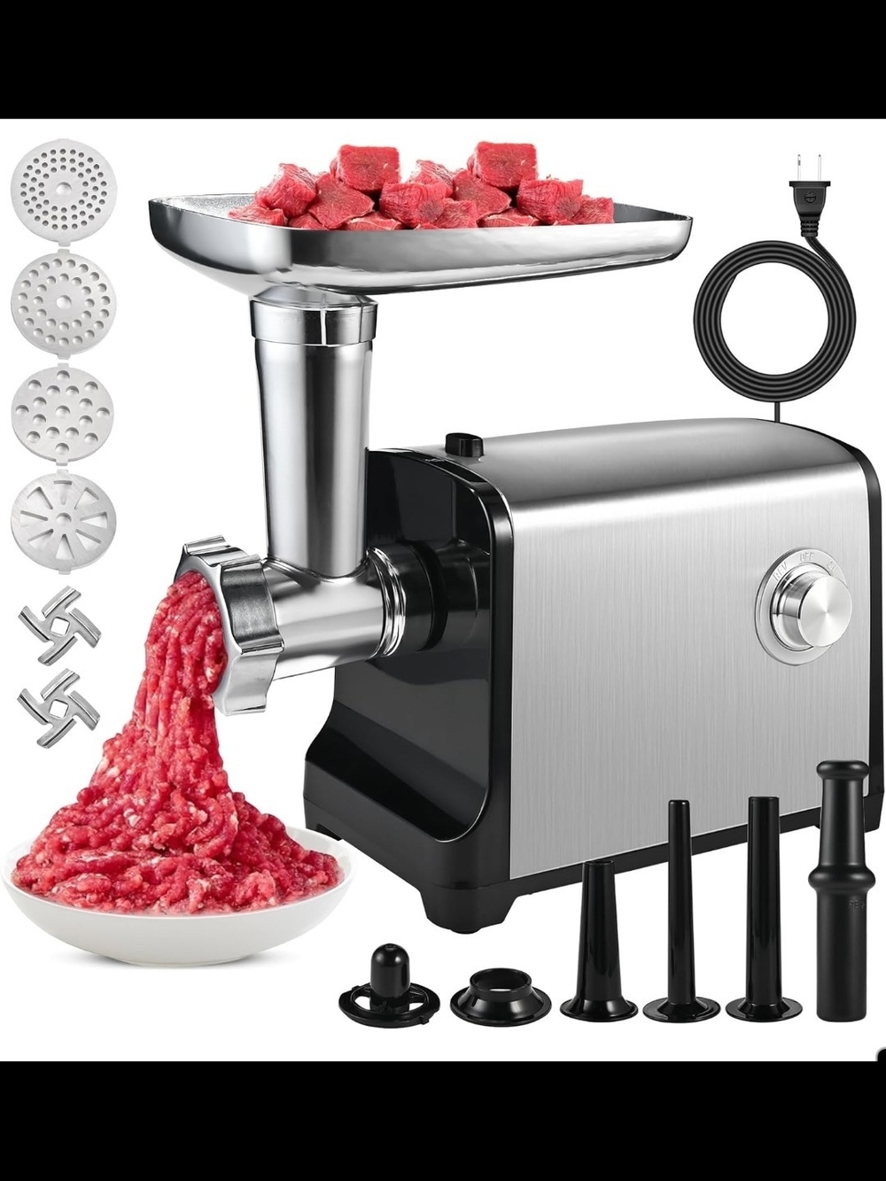 Electric Meat Grinder 3200W Max Heavy Duty Sausage Stuffer Kibbe Maker Stainless